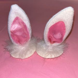 Pink Bunny ear hair clips costume outfit headband fluffy furry marabou feather
